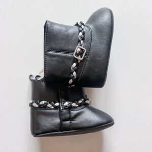Carter's Black Leather Baby Boots with Braided Detail